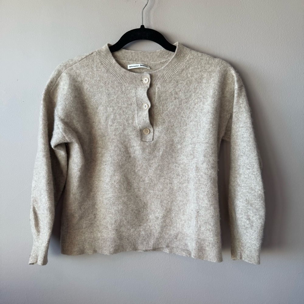 Reformation Women’s Oatmeal 100% Cashmere Crew Neck Sweater Size Small
